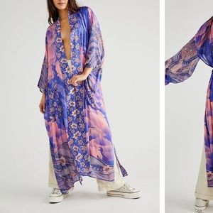 Boho Luna Cosmos Moon&Stars Maxi Kimono, Long Kimono, 100% Cotton, Kimono Sleeve